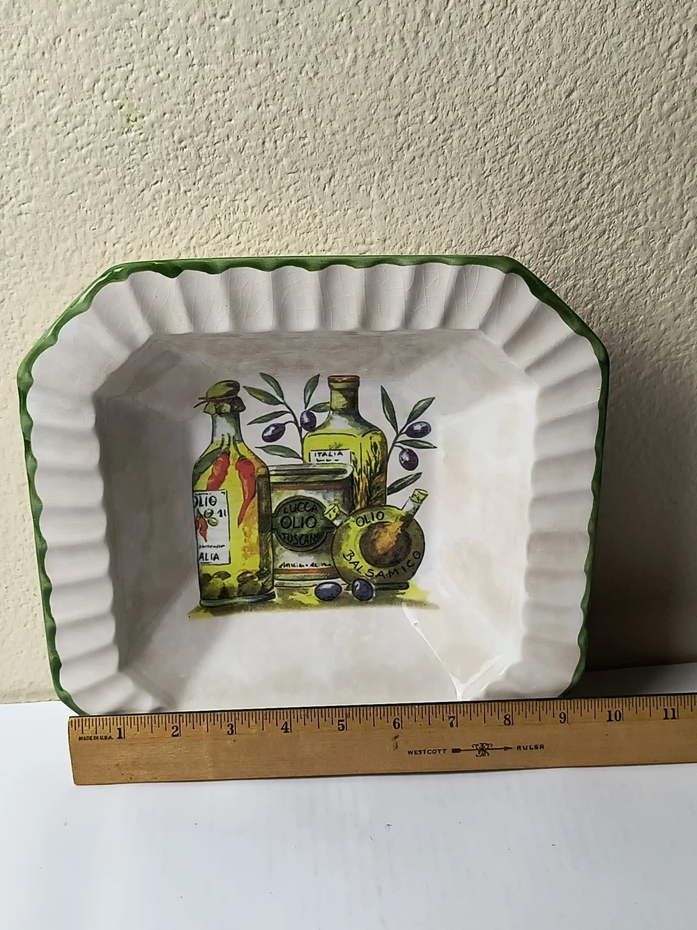 VINTAGE DUE TORRI POTTERY ITALY SALAD BOWLS OIL AND VINEGAR OLIO - Green Trim